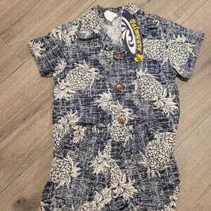 Baby Boys Hawiian Blue and White Pineapple Print Shorts And T-shirt Set